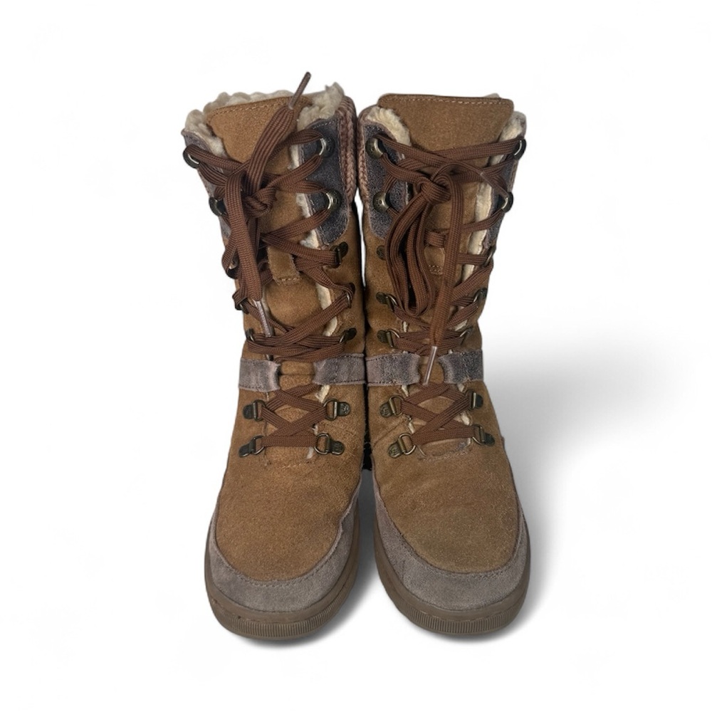 BEARPAW Serena Suede Lace-Up Knit Cuff Winter Boots Women’s US 7 Chestnut Brown